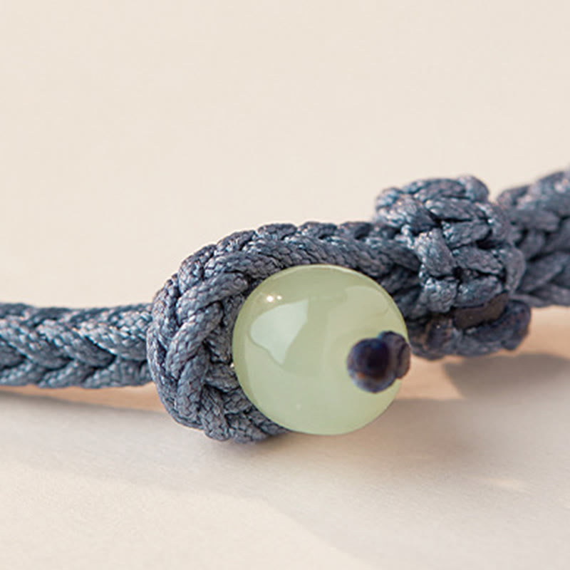 EverestArtStudios Hetian Jade Lotus Peace Buckle Braided Cord Wealth Bracelet