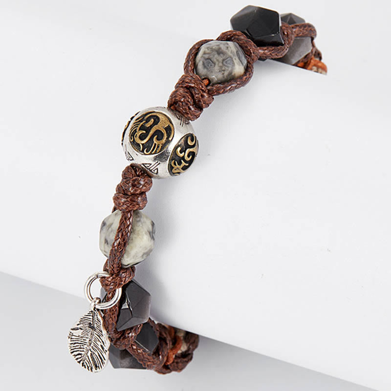 EverestArtstudios Retro 925 Sterling Silver Silver Sheen Obsidian Transport Rope Handmade Braided Bracelet