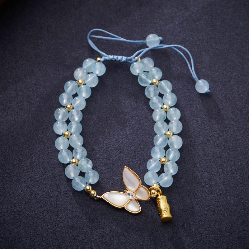 EverestArtstudios Genuine Aquamarine Amethyst Moonstone Butterfly Bamboo Healing Bracelet