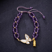 EverestArtstudios Amethyst Butterfly Bamboo Balance Relieves Stress Braided String Bracelet