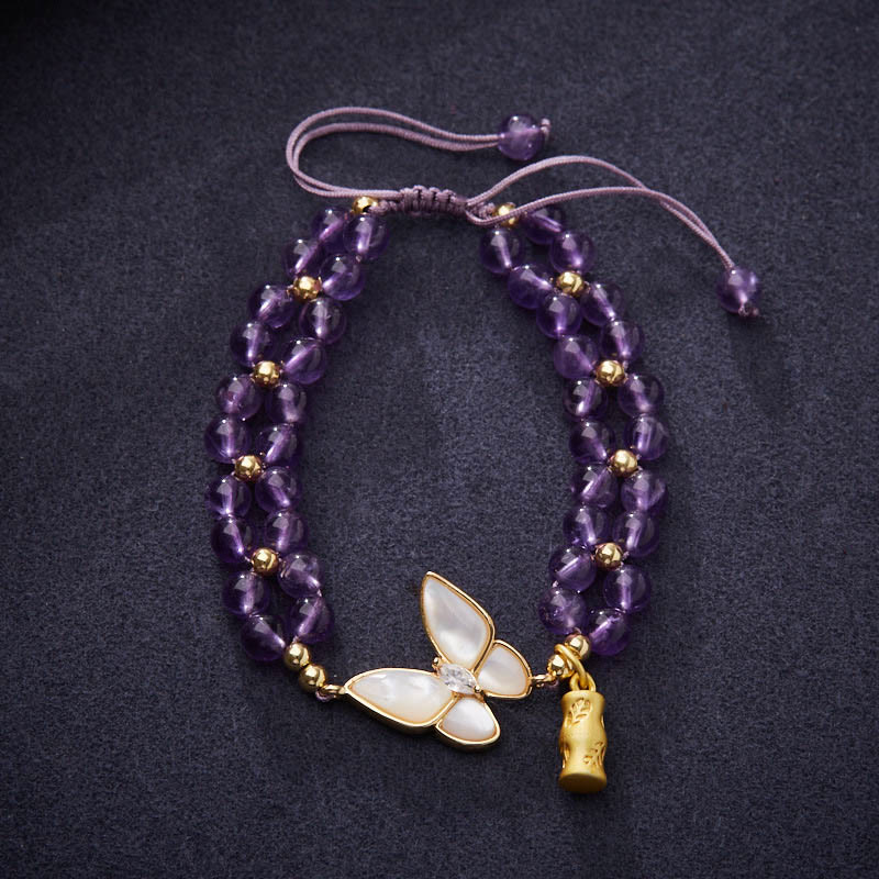 EverestArtstudios Amethyst Butterfly Bamboo Balance Relieves Stress Braided String Bracelet