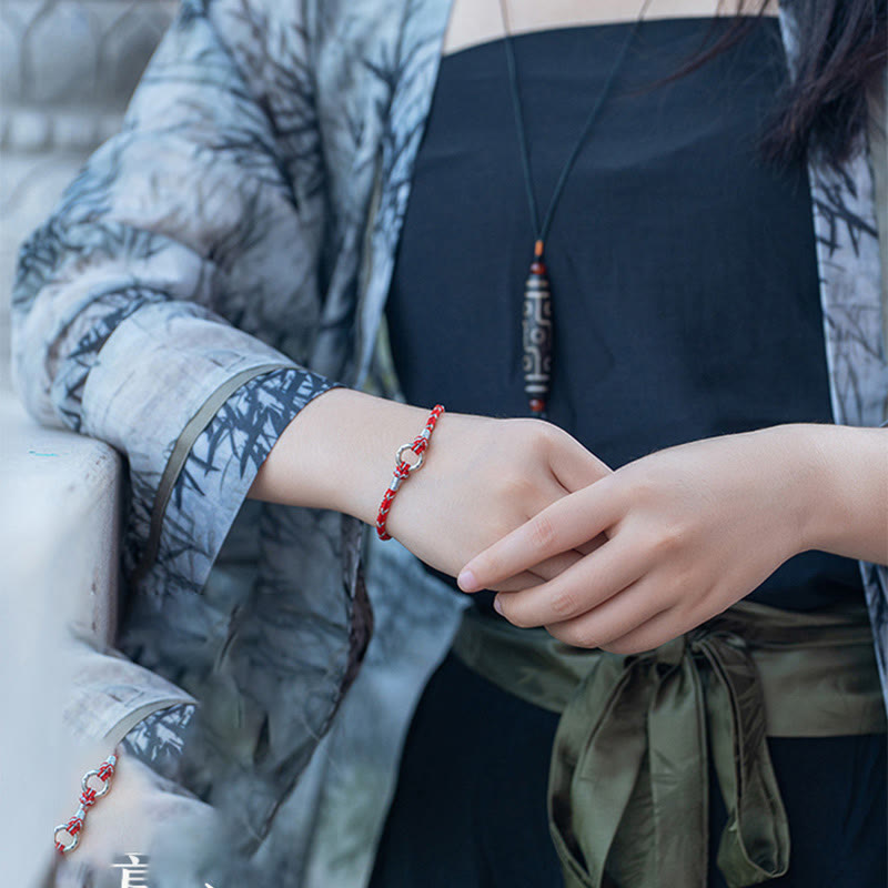 EverestArtStudios Scarlet Cord 925 Sterling Silver Protection Fortune Wristband
