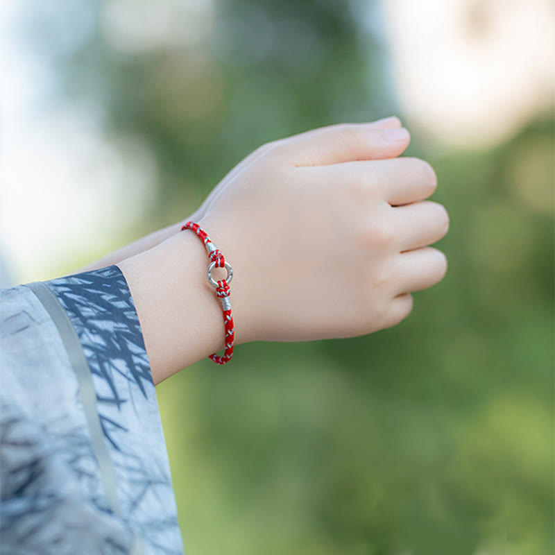EverestArtStudios Scarlet Cord 925 Sterling Silver Protection Fortune Wristband