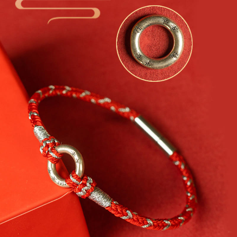 EverestArtStudios Scarlet Cord 925 Sterling Silver Protection Fortune Wristband