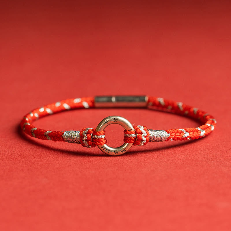EverestArtStudios Scarlet Cord 925 Sterling Silver Protection Fortune Wristband