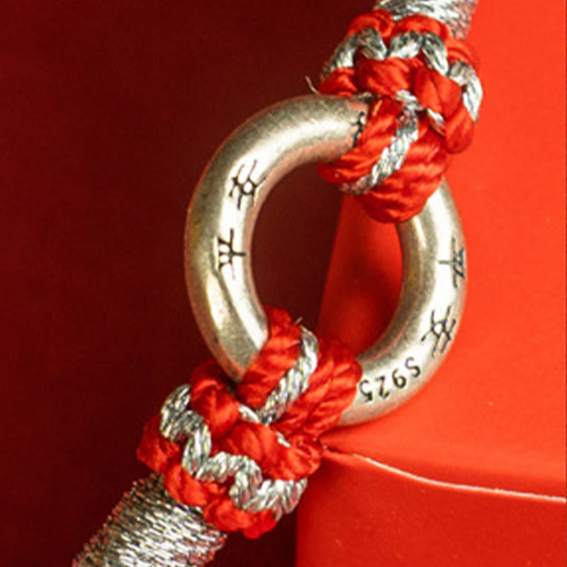 EverestArtStudios Scarlet Cord 925 Sterling Silver Protection Fortune Wristband