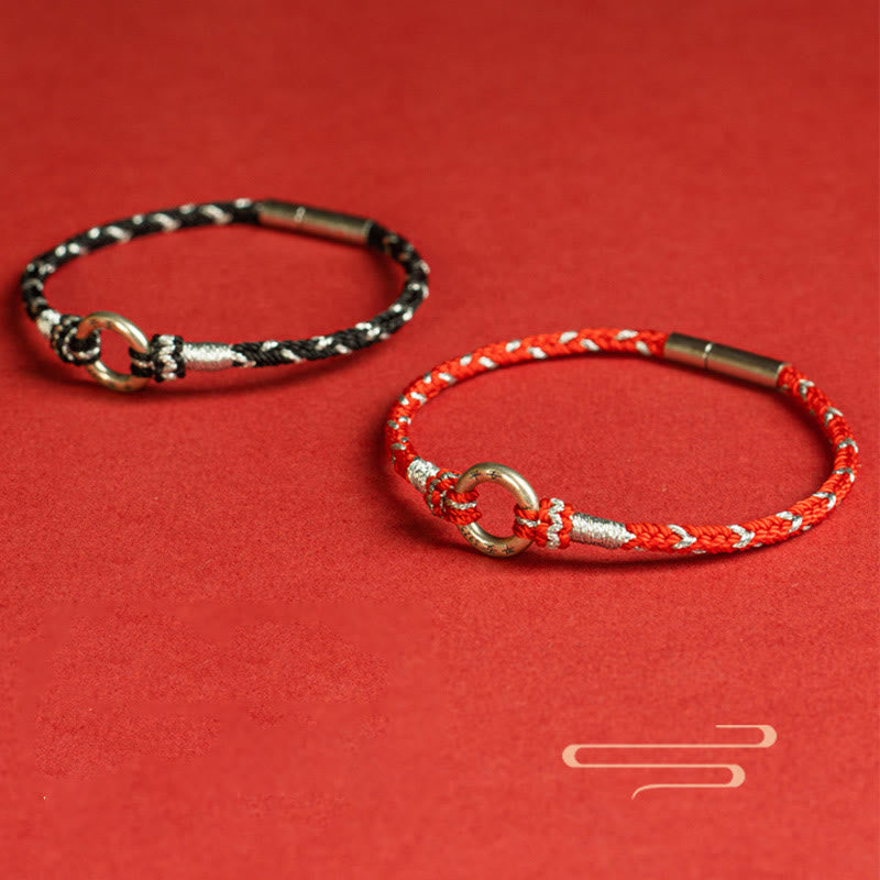 EverestArtStudios Scarlet Cord 925 Sterling Silver Protection Fortune Wristband