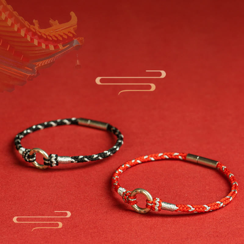 EverestArtStudios Scarlet Cord 925 Sterling Silver Protection Fortune Wristband