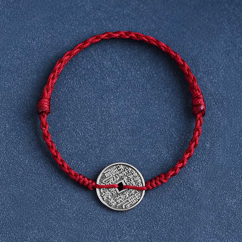 EverestArtStudios 925 Sterling Silver Coin Protection Braided Bracelet Anklet