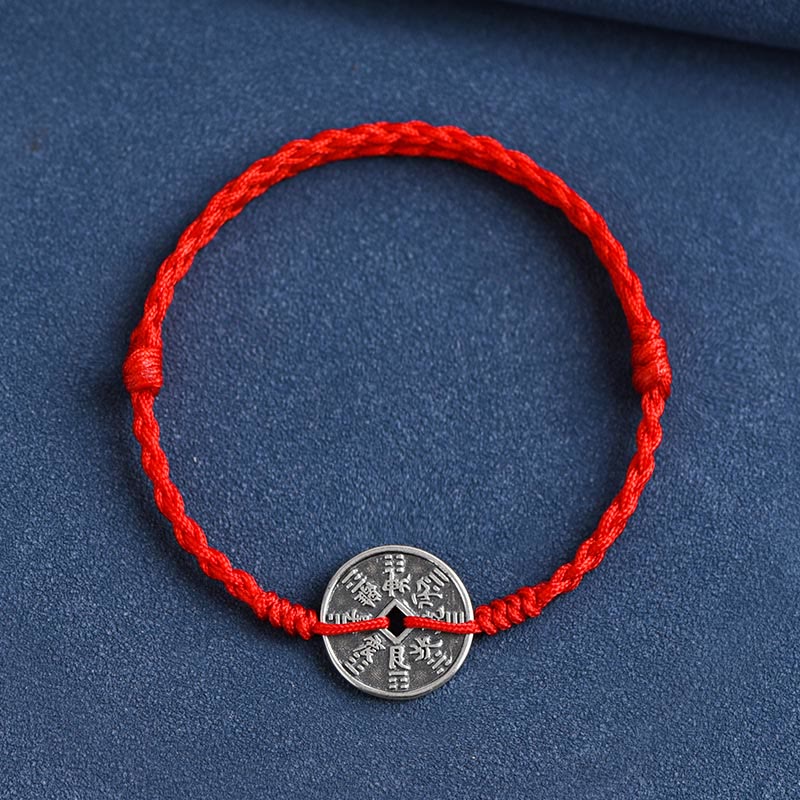 EverestArtStudios 925 Sterling Silver Coin Protection Braided Bracelet Anklet