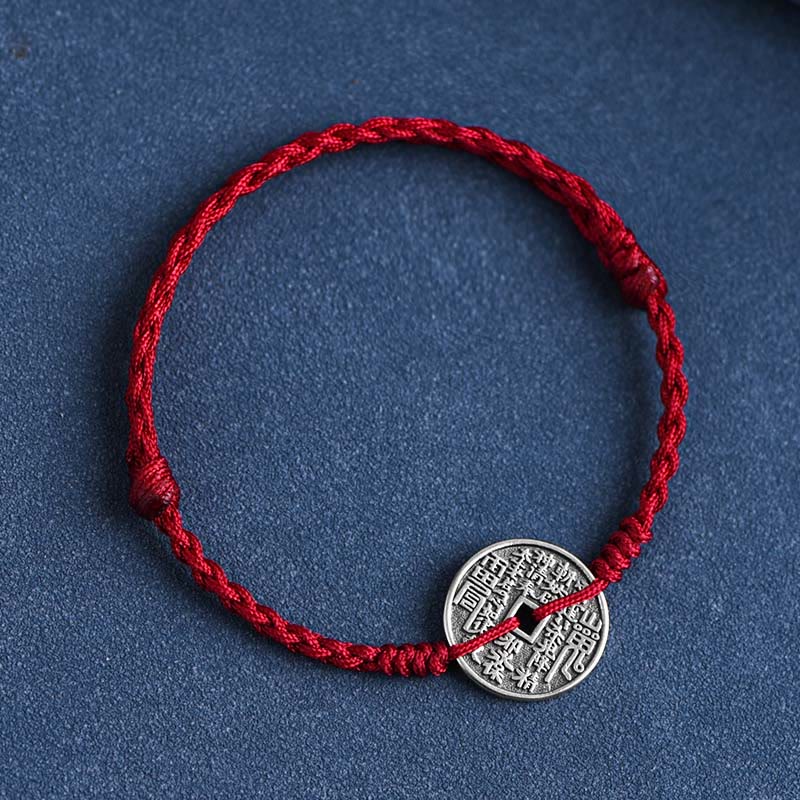 EverestArtStudios 925 Sterling Silver Coin Protection Braided Bracelet Anklet