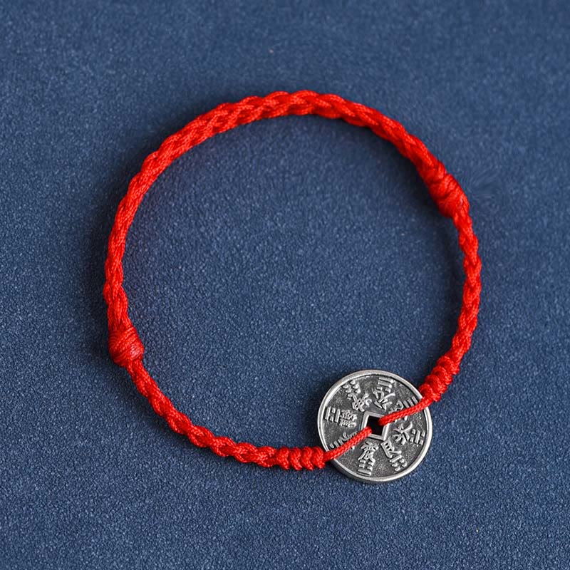 EverestArtStudios 925 Sterling Silver Coin Protection Braided Bracelet Anklet