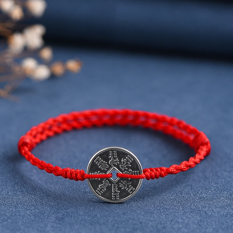 EverestArtStudios 925 Sterling Silver Coin Protection Braided Bracelet Anklet
