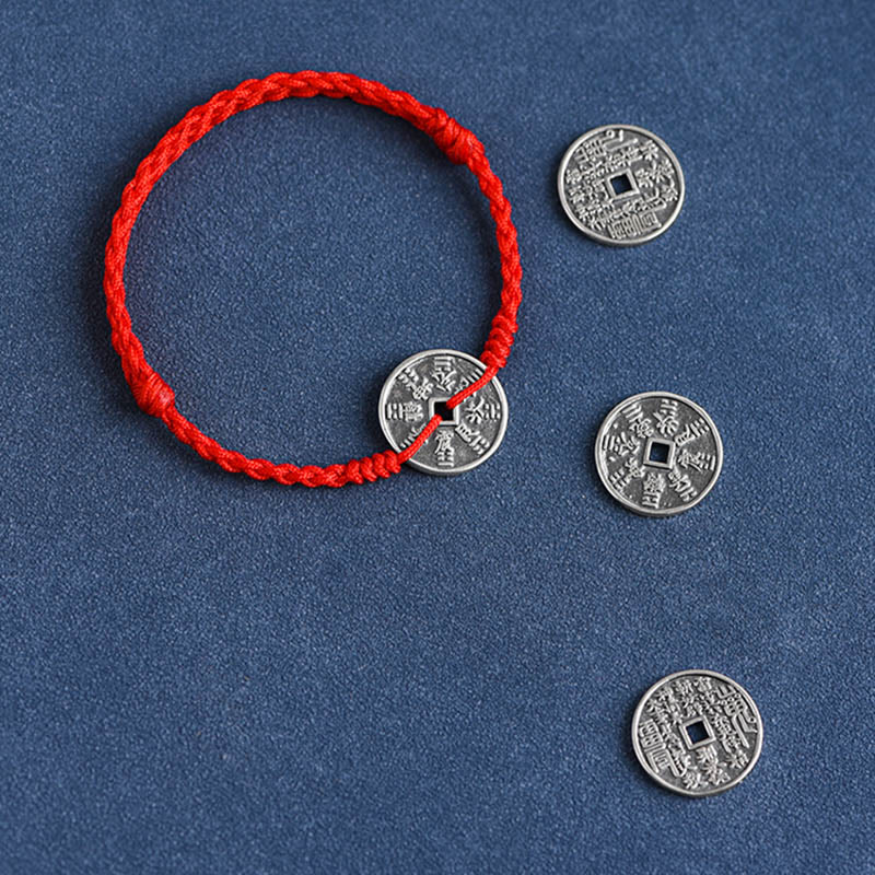EverestArtStudios 925 Sterling Silver Coin Protection Braided Bracelet Anklet