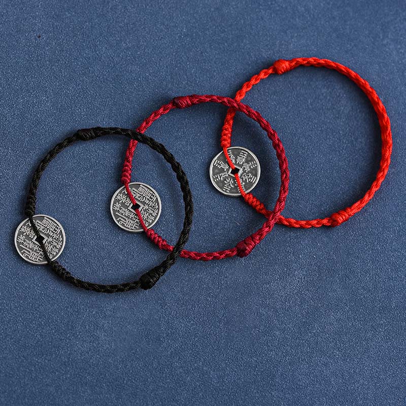 EverestArtStudios 925 Sterling Silver Coin Protection Braided Bracelet Anklet