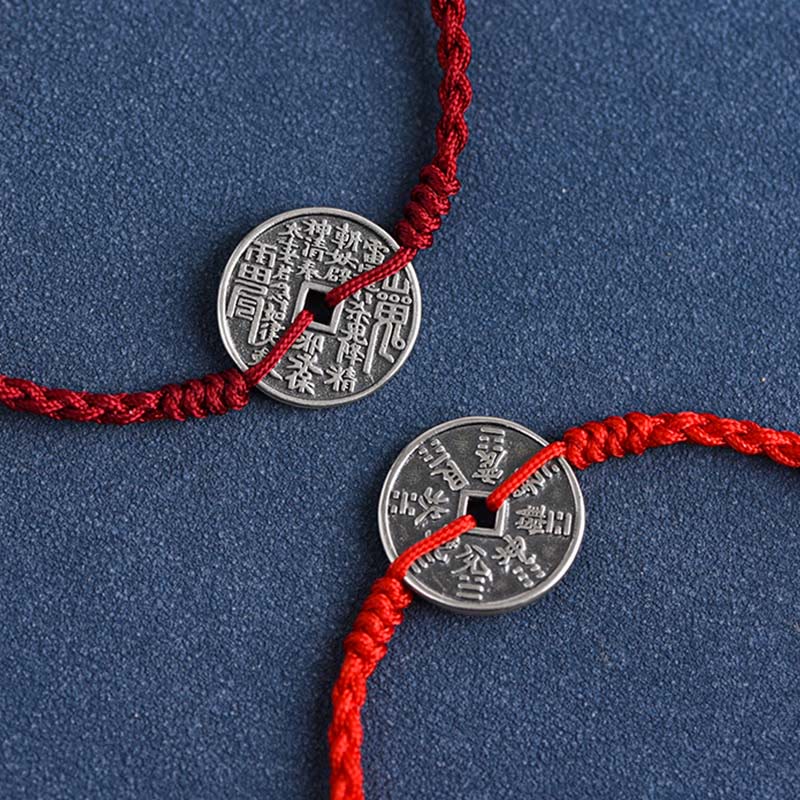 EverestArtStudios 925 Sterling Silver Coin Protection Braided Bracelet Anklet