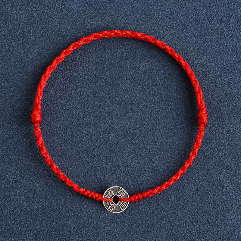 EverestArtStudios 925 Sterling Silver Five Emperor Coins Red String Protection Luck Braided Bracelet Anklet