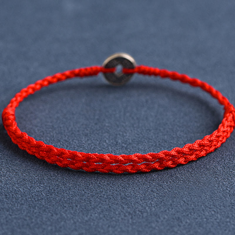 EverestArtStudios 925 Sterling Silver Five Emperor Coins Red String Protection Luck Braided Bracelet Anklet