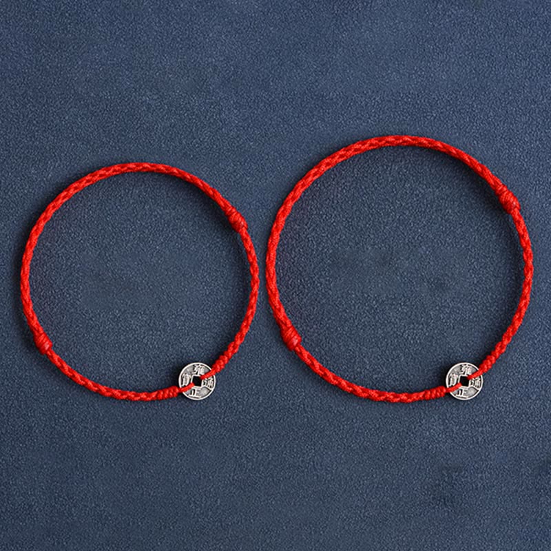 EverestArtStudios 925 Sterling Silver Five Emperor Coins Red String Protection Luck Braided Bracelet Anklet