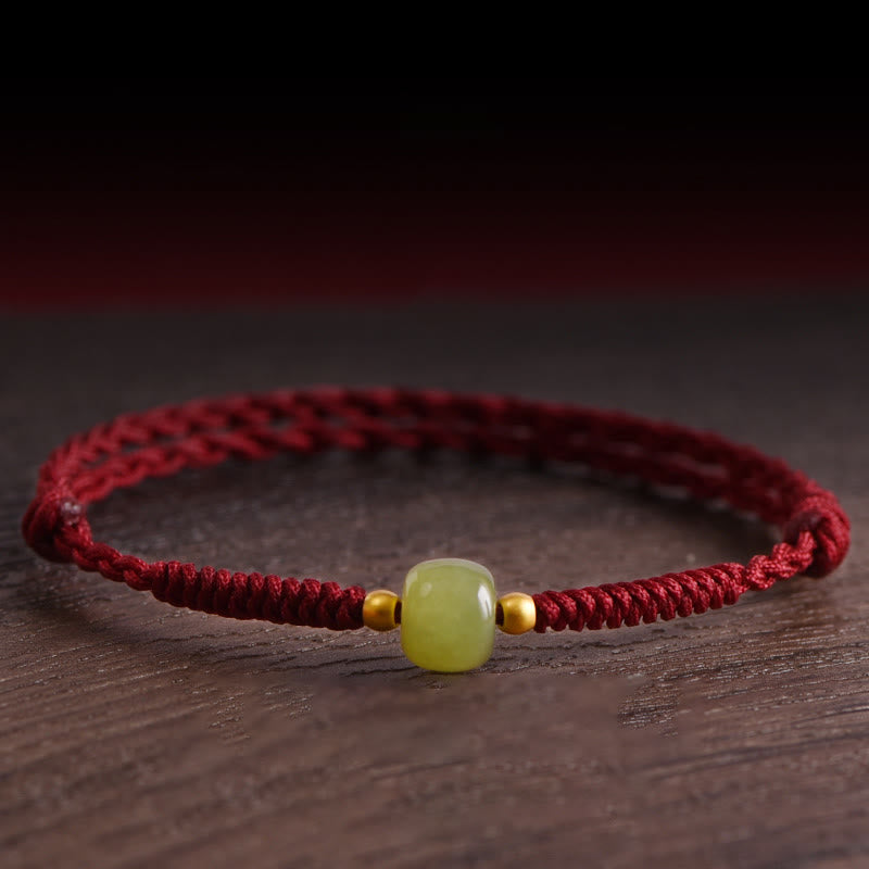 EverestArtStudios Genuine Hetian Jade 999 Gold Beads Protection Luck Braided Bracelet Anklet