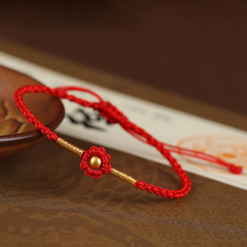 EverestArtStudios 999 Gold Mini Bead Handmade Flower Design Luck Protection Rope Bracelet