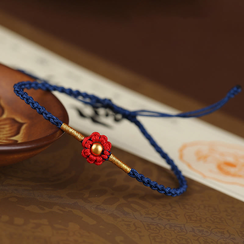 EverestArtStudios 999 Gold Mini Bead Handmade Flower Design Luck Protection Rope Bracelet