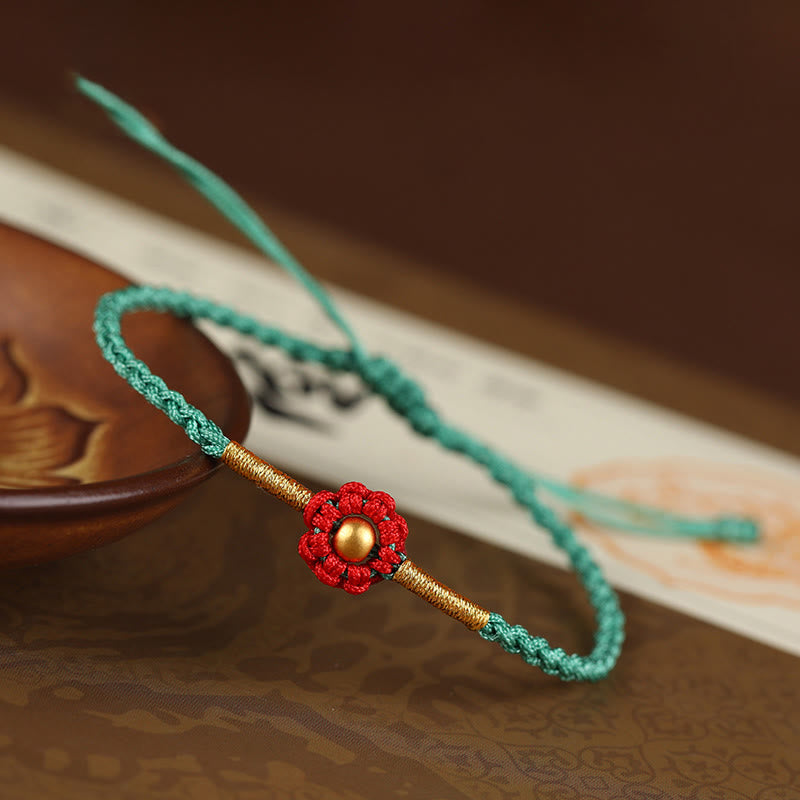 EverestArtStudios 999 Gold Mini Bead Handmade Flower Design Luck Protection Rope Bracelet