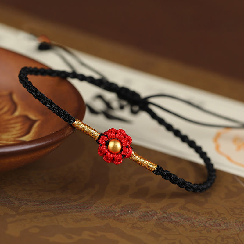 EverestArtStudios 999 Gold Mini Bead Handmade Flower Design Luck Protection Rope Bracelet