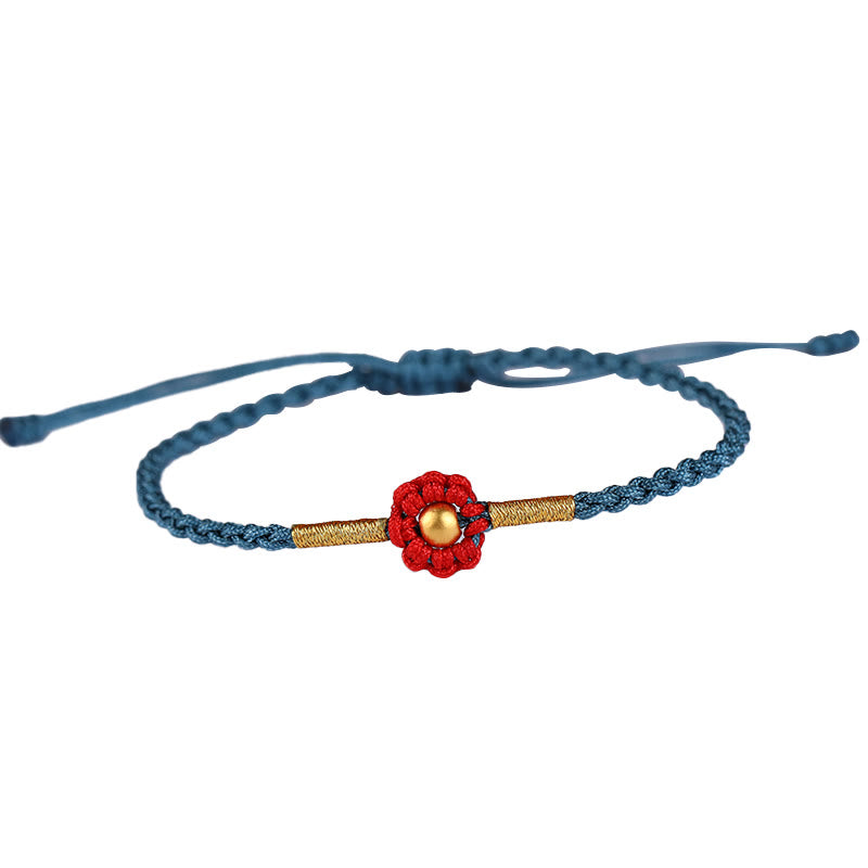 EverestArtStudios 999 Gold Mini Bead Handmade Flower Design Luck Protection Rope Bracelet