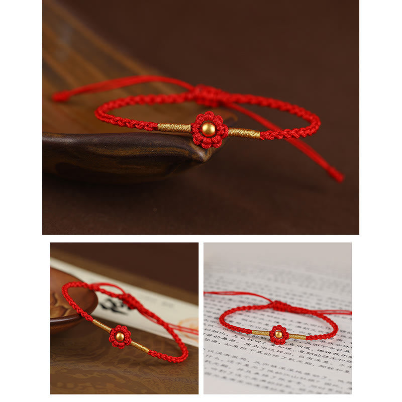 EverestArtStudios 999 Gold Mini Bead Handmade Flower Design Luck Protection Rope Bracelet