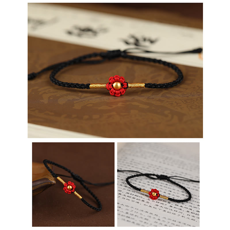 EverestArtStudios 999 Gold Mini Bead Handmade Flower Design Luck Protection Rope Bracelet