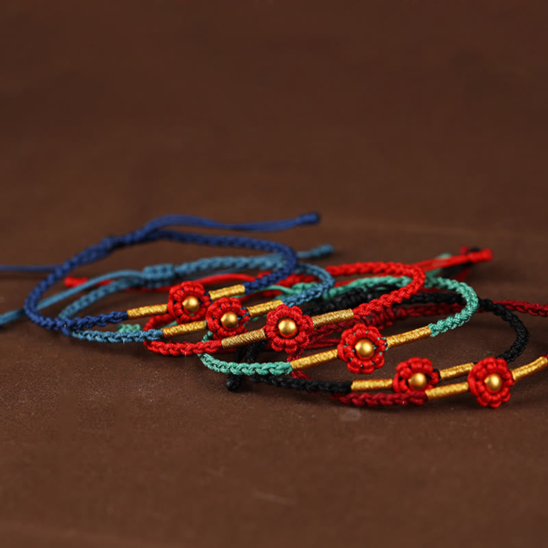 EverestArtStudios 999 Gold Mini Bead Handmade Flower Design Luck Protection Rope Bracelet