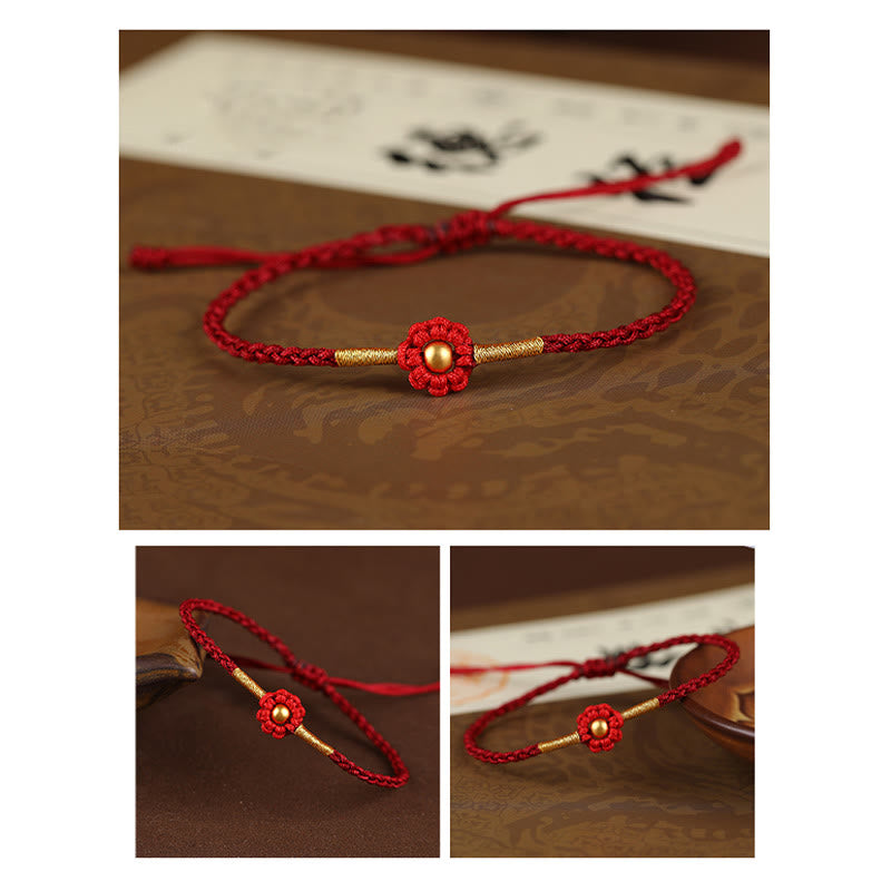 EverestArtStudios 999 Gold Mini Bead Handmade Flower Design Luck Protection Rope Bracelet