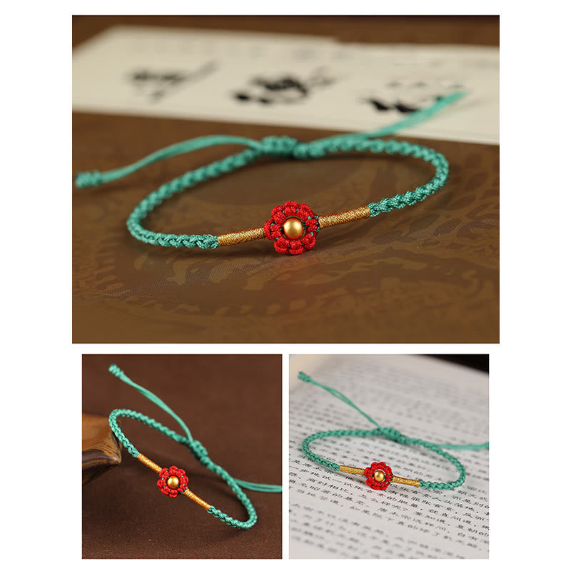 EverestArtStudios 999 Gold Mini Bead Handmade Flower Design Luck Protection Rope Bracelet