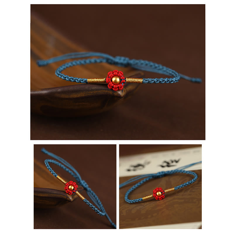 EverestArtStudios 999 Gold Mini Bead Handmade Flower Design Luck Protection Rope Bracelet