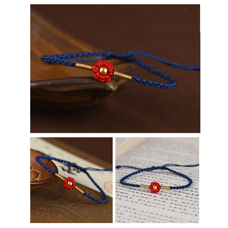 EverestArtStudios 999 Gold Mini Bead Handmade Flower Design Luck Protection Rope Bracelet