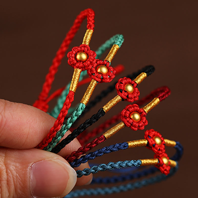 EverestArtStudios 999 Gold Mini Bead Handmade Flower Design Luck Protection Rope Bracelet
