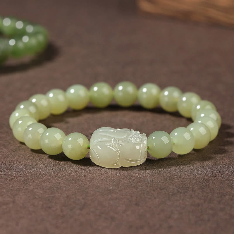 EverestArtstudios Natural Hetian Jade PiXiu Carved Luck Bracelet