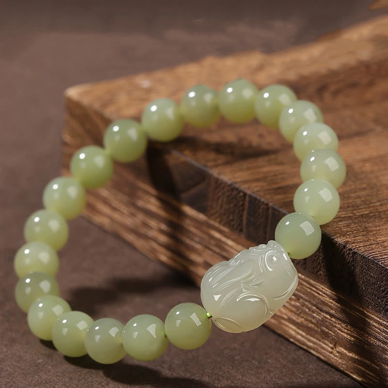 EverestArtstudios Natural Hetian Jade PiXiu Carved Luck Bracelet
