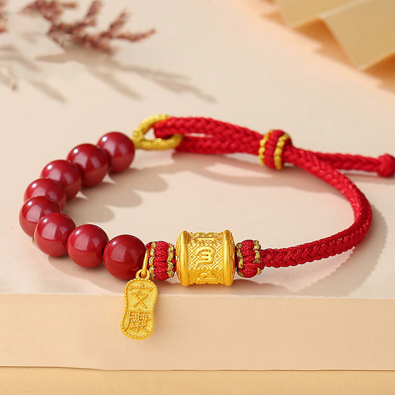 EverestArtStudios 999 Sterling Silver Six True Words Om Mani Padme Hum Cinnabar Blessing String Bracelet