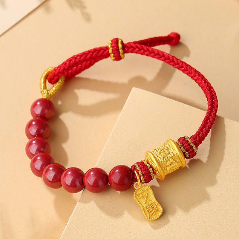 EverestArtStudios 999 Sterling Silver Six True Words Om Mani Padme Hum Cinnabar Blessing String Bracelet