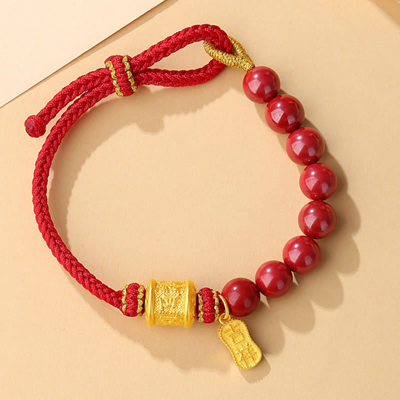 EverestArtStudios 999 Sterling Silver Six True Words Om Mani Padme Hum Cinnabar Blessing String Bracelet