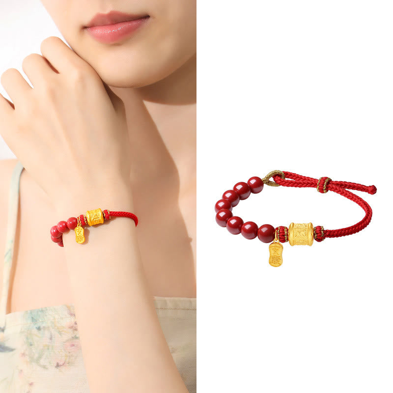 EverestArtStudios 999 Sterling Silver Six True Words Om Mani Padme Hum Cinnabar Blessing String Bracelet