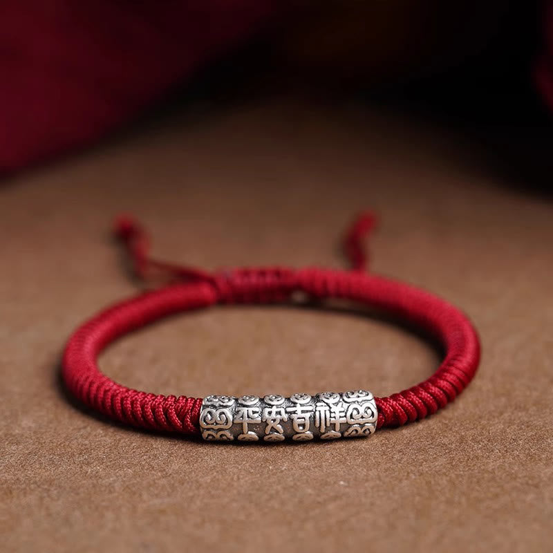 EverestArtStudios Handcrafted 999 Sterling Silver Peace and Good Fortune Om Mani Padme Hum Luck Cord Bracelet