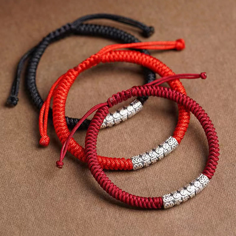 EverestArtStudios Handcrafted 999 Sterling Silver Peace and Good Fortune Om Mani Padme Hum Luck Cord Bracelet
