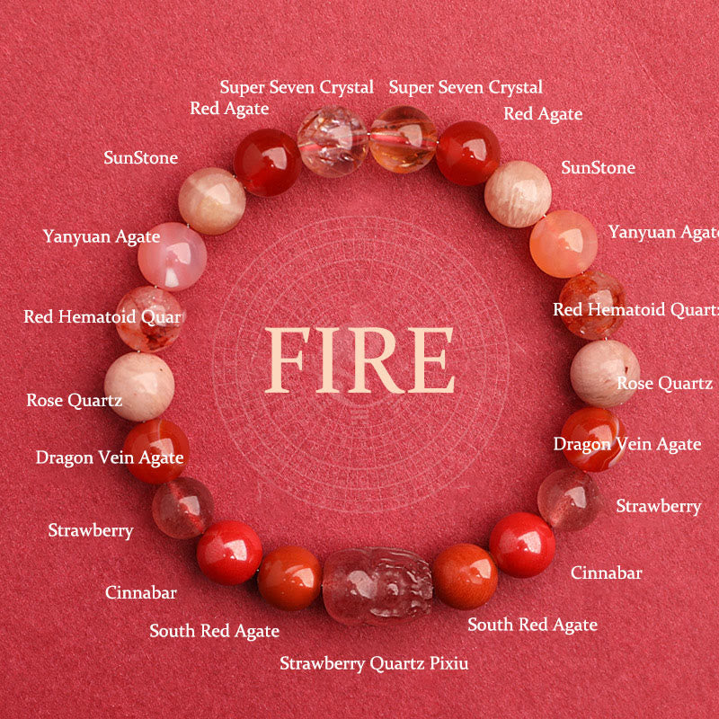 EverestArtstudios Five Elements Various Agate Crystal Green Strawberry Quartz Moss Agate Green Phantom Luck Bracelet