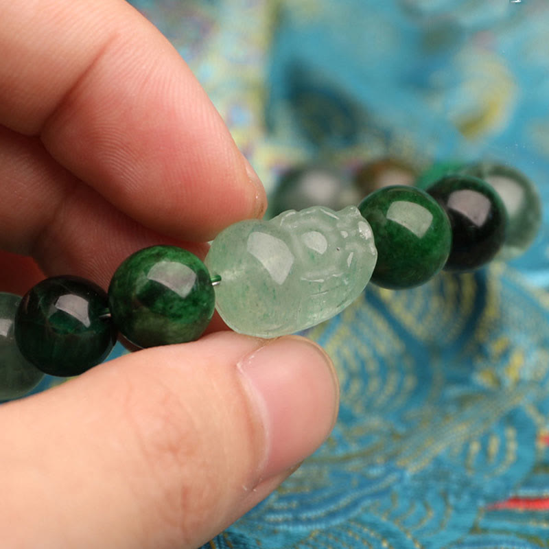 EverestArtstudios Five Elements Various Agate Crystal Green Strawberry Quartz Moss Agate Green Phantom Luck Bracelet