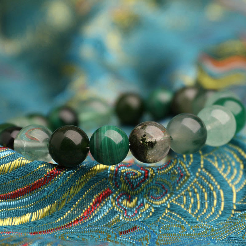 EverestArtstudios Five Elements Various Agate Crystal Green Strawberry Quartz Moss Agate Green Phantom Luck Bracelet