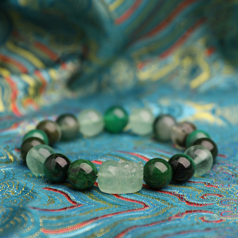 EverestArtstudios Five Elements Various Agate Crystal Green Strawberry Quartz Moss Agate Green Phantom Luck Bracelet