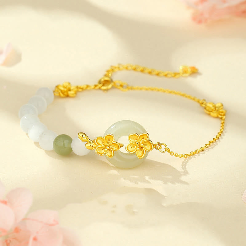 EverestArtstudios Chrysoberyl Hetian Jade 999 Sterling Silver Love Bracelet